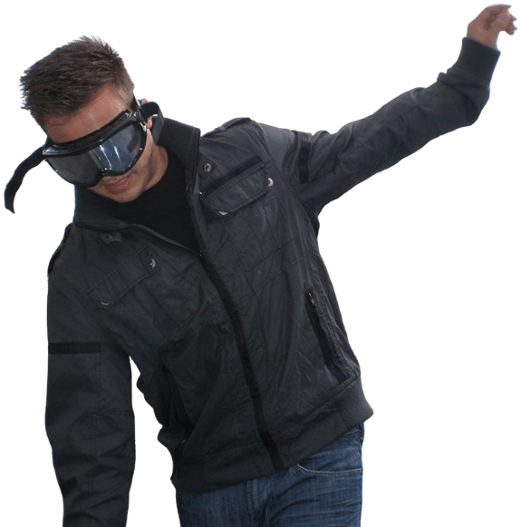 man with drunk goggles