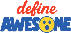 Text saying "define AWESOME" with a surprised face in place of the "O".