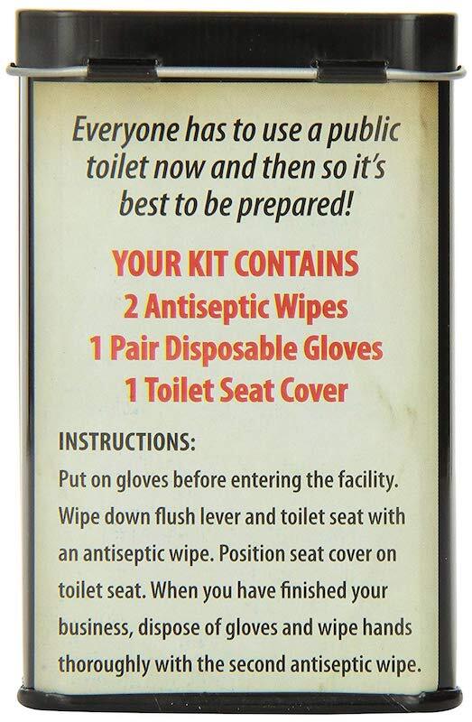 The Public Toilet Survival Kit 12 the public toilet survival kit contains wipes, gloves and toilet seat cover